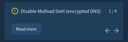 Mullvad extension showing warning to disable DoH