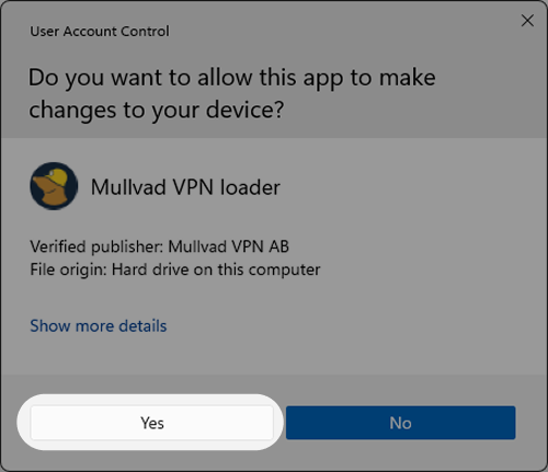 A UAC prompt requesting administrator access when the loader is started.