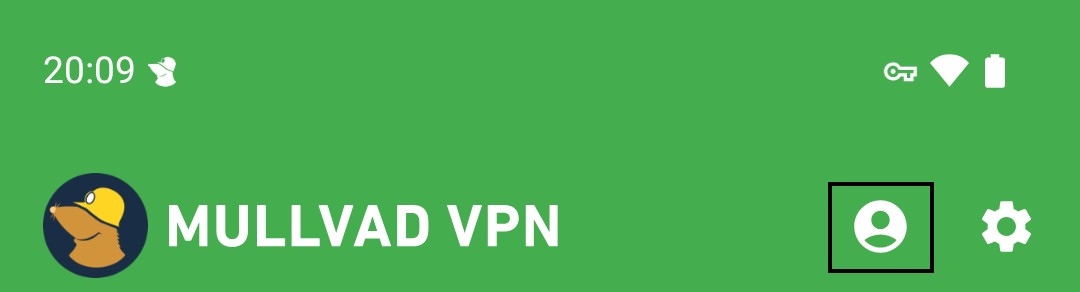 An image of the top bar of the app with the account button highlighted