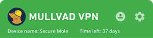 Green top bar, indicating app is connected to VPN.