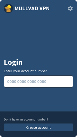 Login view of the Mullvad VPN app.