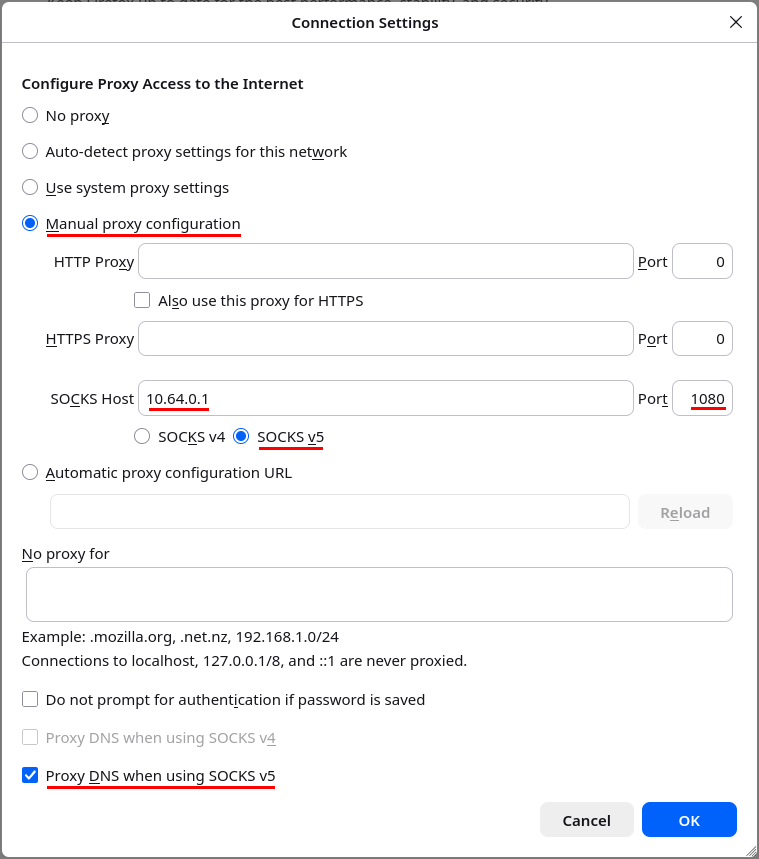 Firefox SOCKS5 settings